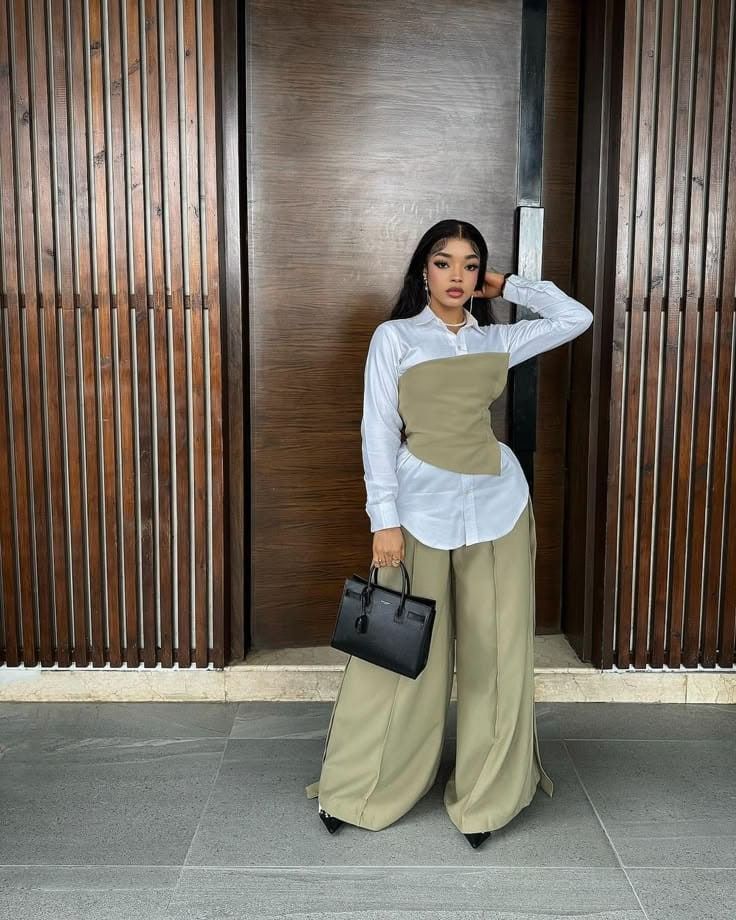 Olive Corset Shirt & Wide Trouser