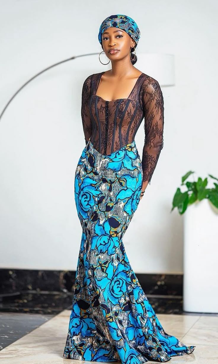 Azure Mermaid Lace & Ankara