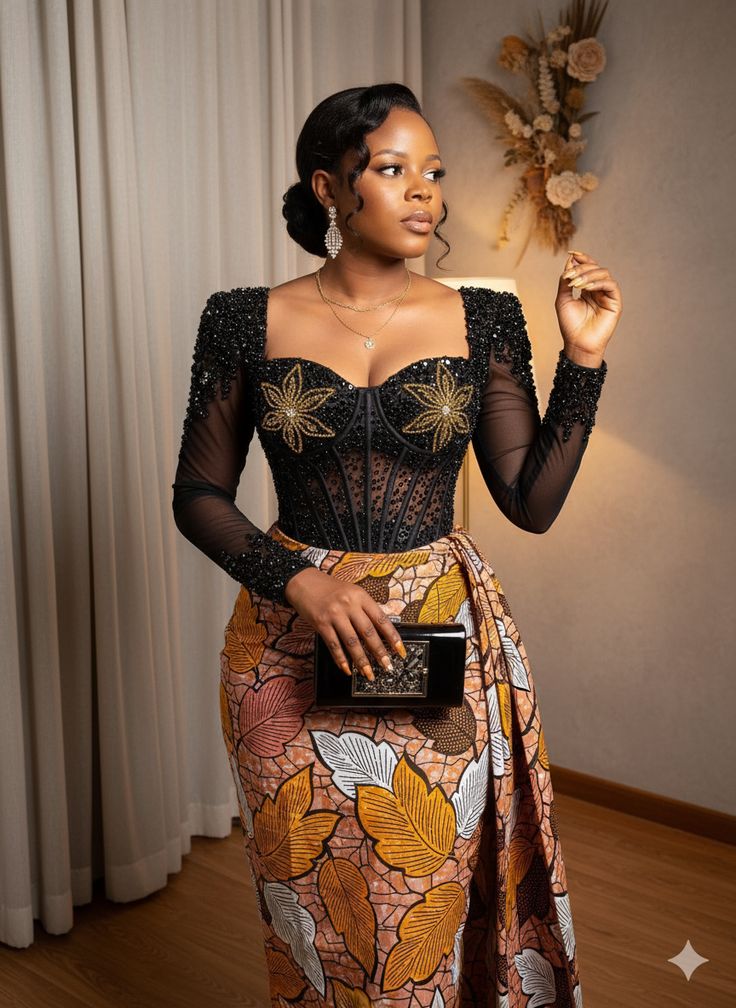 Beaded Corset Ankara Gown