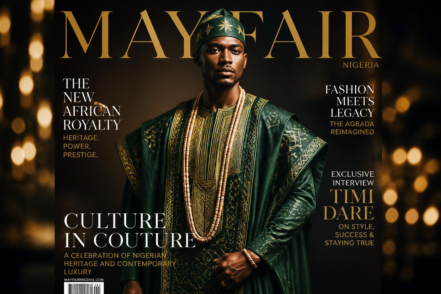 Benny C Fashion Empire luxury Nigerian model in green and gold agbada